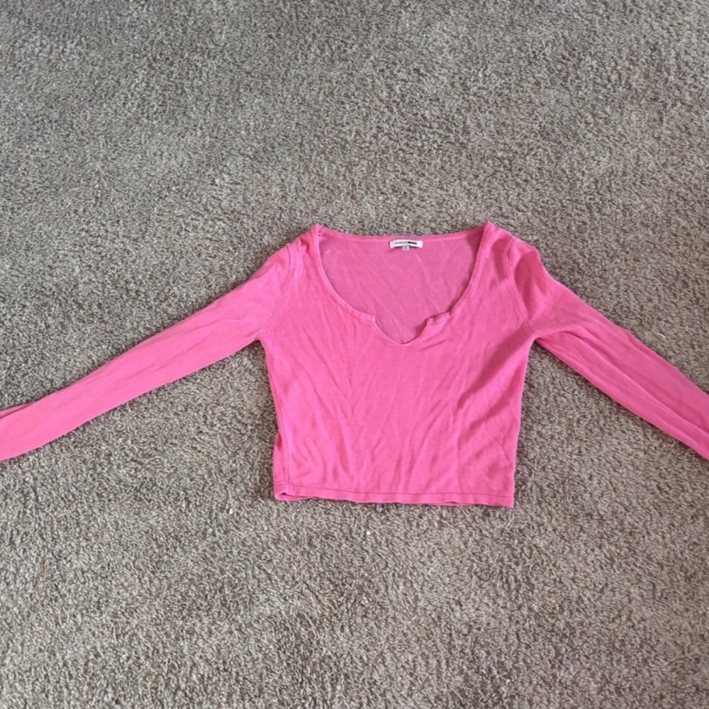 Fashion Nova Bright Pink Scoop Neck Long Sleeve Top